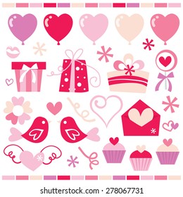 A set of cute and sweet retro romance clip arts stock vector illustration.