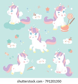set cute sweet unicorn 