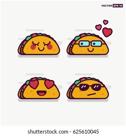 Set Of Cute Taco Line Icons