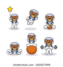 Set of cute teddy bear with astronaut costume