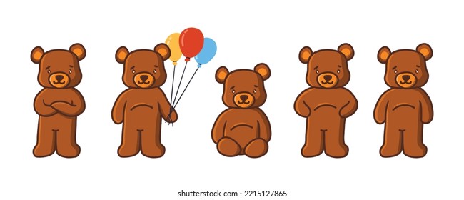 Set of cute teddy bear for birthdays and valentine design element. Collection of cartoon hand drawn illustration.