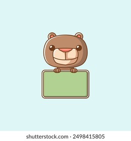 set Cute teddy bear hold blank space board banner kawaii chibi character mascot illustration outline style