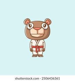 set Cute teddy bear Karate training martial art kawaii chibi character mascot animal sport illustration outline design Icon