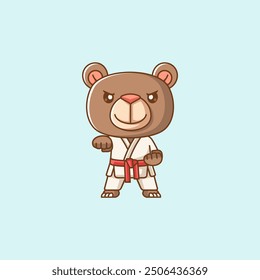 set Cute teddy bear Karate training martial art kawaii chibi character mascot animal sport illustration outline design Icon