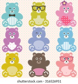 Set of cute teddy bears