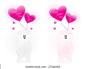 set of cute teddy bears with balloons