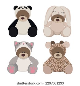 Set of cute teddy bears in costumes