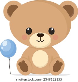 set of cute teddy bears, teddy bears are playing blue balloons