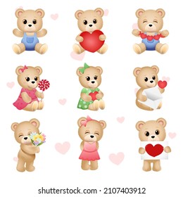 Set of cute teddy bears. Vector illustration 