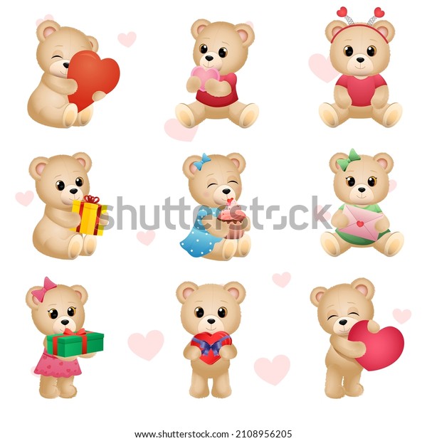 Set Cute Teddy Bears Vector Illustration Stock Vector (Royalty Free ...