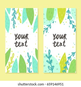 Set of cute templates. Hand drawn plants. Vector illustration