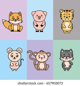 set cute and tender animals with expressions
