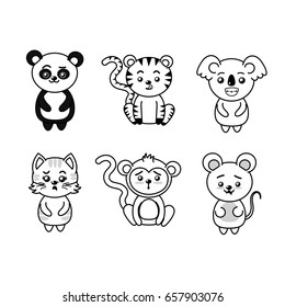 set cute and tender animals with expressions