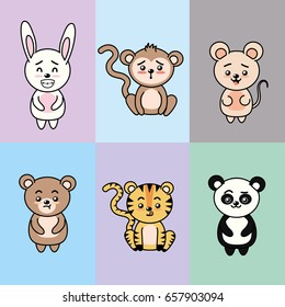 set cute and tender animals with expressions