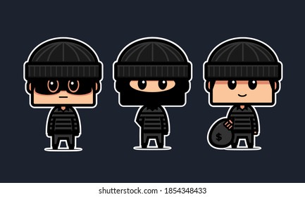 Set of cute thief, robber. Illustration vector