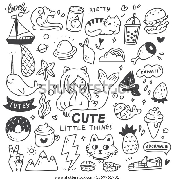 Set Cute Things Doodles Stock Vector (Royalty Free) 1569961981 ...