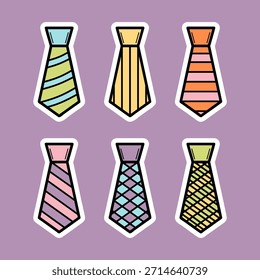 Conjunto de corbatas lindas dibujadas a mano ilustración colorida colecciones adhesivas