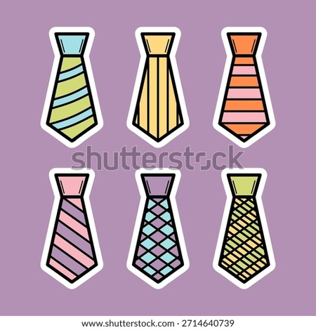 Set of cute ties hand drawn colorful illustration sticker collections
