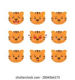 Set of cute tiger emotions. Vector illustration