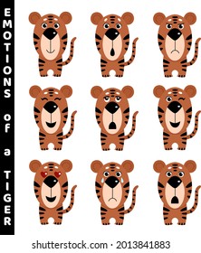 Conjunto de emociones tigres lindas. Ilustración del vector