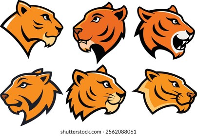 set of cute tiger head mascot logos
