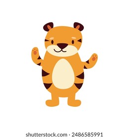 set of cute tiger kids with fat cartoon