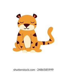 set of cute tiger kids with fat cartoon
