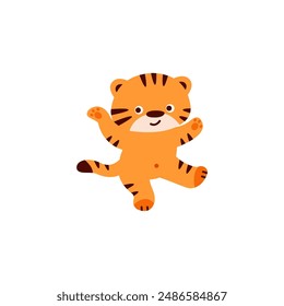 set of cute tiger kids playing tiger