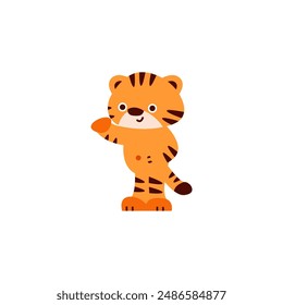 set of cute tiger kids playing tiger