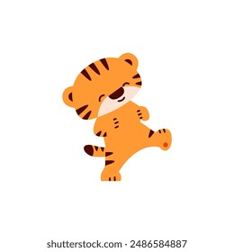 set of cute tiger kids playing tiger