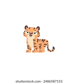 set of cute tiger kids playing tiger