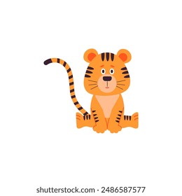 set of cute tiger kids playing poses tiger