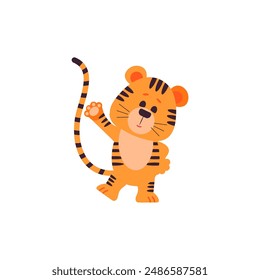 set of cute tiger kids playing poses tiger