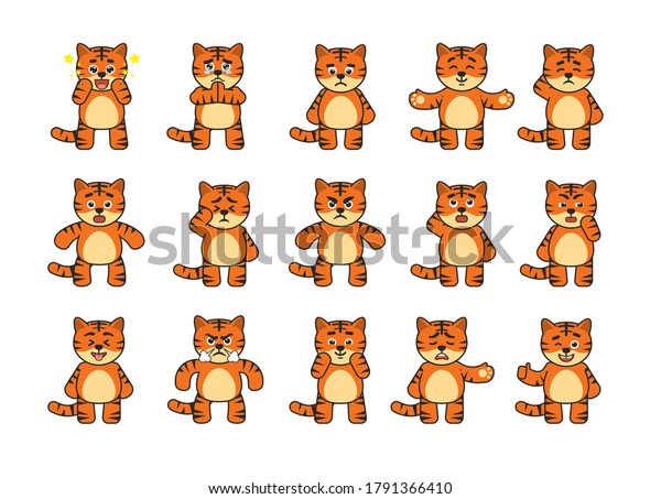 Set Cute Tiger Mascots Showing Various Stock Vector (Royalty Free ...