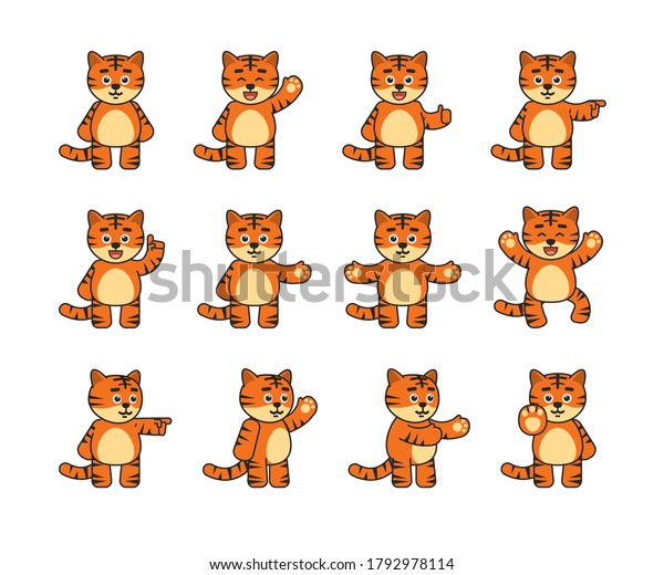 Set Cute Tiger Mascots Showing Various Stock Vector (Royalty Free ...