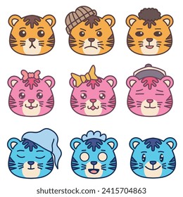 Set cute tiger vector illustration for your company or brand