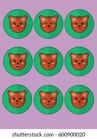 Set of cute tigers in circles expressing different emotions