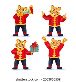 set cute tigers collection happy new year merry christmas holiday celebration concept