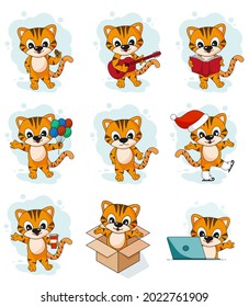 Set of cute tigers in a flat style. Eps 10