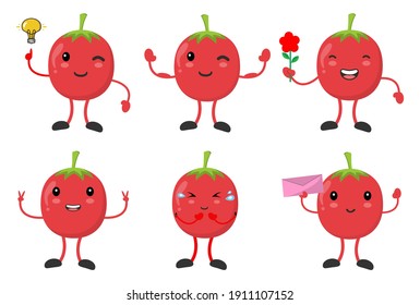  set cute tomato with vaious emotions pose