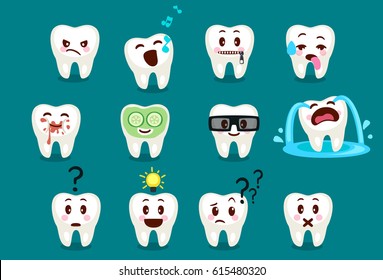 Set of cute tooth emoticons with different facial expressions part 6