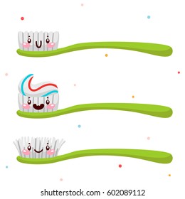 Set with cute toothbrush, cartoon characters, oral dental hygiene, set, collection, vector.