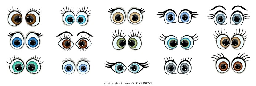Set of cute toy character eyes.   Doll eyes in cartoon style.Vector illustration.