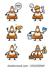 set of cute traffic cone character design