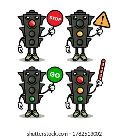 Set of Cute traffic light mascot design icon illustration vector template