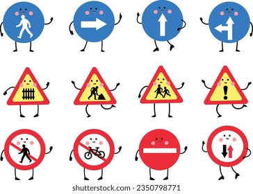 Set Of Cute Traffic Road Signs