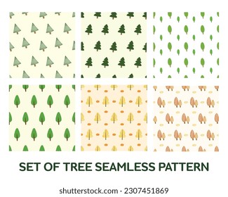 Set of cute tree doodle handdrawn seamless pattern background.