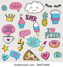 Set of cute trendy patches in bright colors