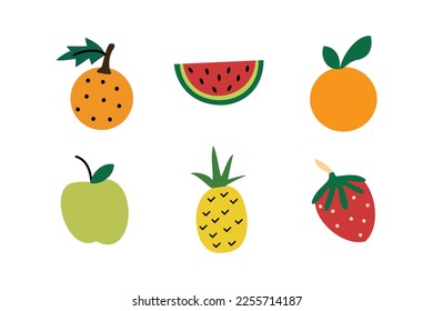 Set of cute tropical fruit in cute illustration