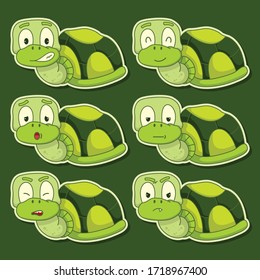 Set Of Cute Turtle Face Emoticons. Children Illustration. Kawaii Face Animals Illustration